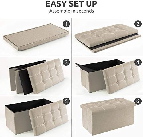 YOUDENOVA Ottoman with Storage, 30" Storage Ottoman Bench, Linen Beige