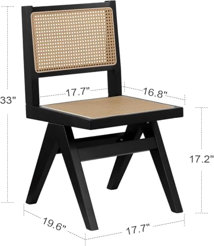 Rattan Armless Dining Chairs Set of 4,Black Solid Wood Mid Century Chairs