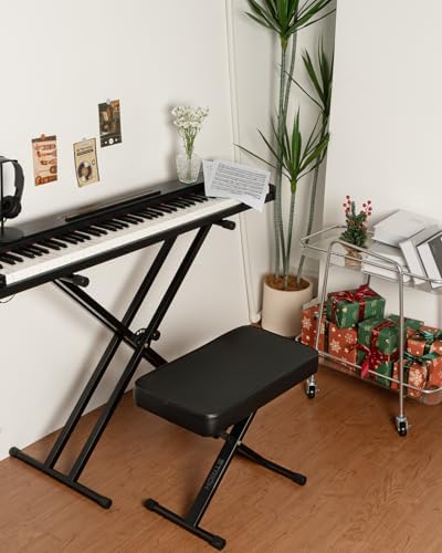 STRICH Piano Bench Folding Stool, Adjustable X-Style Piano Chair with 2.3 inch Thicken Soft Cushion, Keyboard Bench for Musicians, Black, SPB-M15