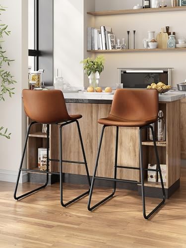 26in Bar Stools Counter Height Chairs Set of 3 Metal Legs (Dark Brown)