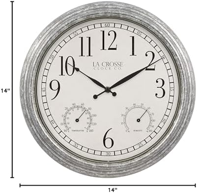 La Crosse Clock 433-3236 14-inch Silas Indoor/Outdoor Galvanized Analog Quartz Wall Clock