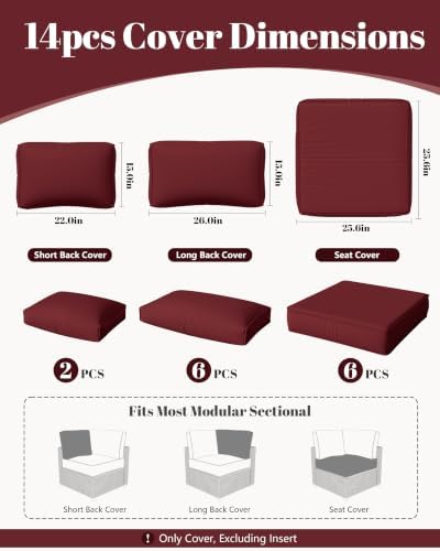 14 Pcs Outdoor Cushion Slipcovers Outdoor Patio Cushion Covers Replacement Waterproof with Zipper for Outdoor Furniture, Patio Sofa Couch 3 Sizes, Covers Only