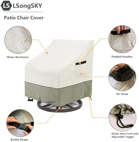 Outdoor Swivel Chair Covers 2 Pack,100% Waterproof Heavy Duty Outdoor Chair Covers,(33 W x 35 D x 38.5 H inches) Patio Furniture Cover for Swivel Patio Chair,White&Grayish Green