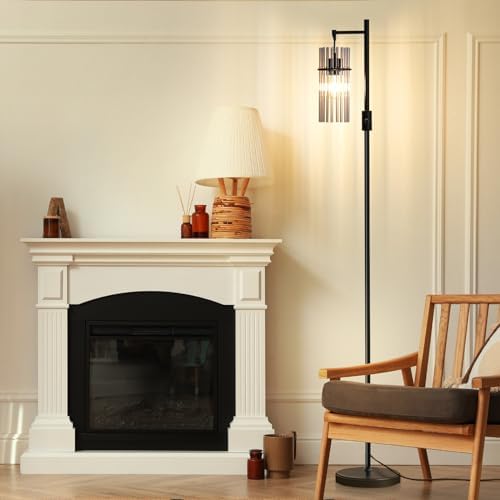 Industrial 66" Tall Modern Floor Lamp for Living Room Dimmable Glass Black