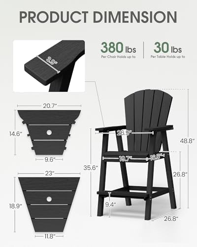 Tall Adirondack Chairs Set of 2 with Table Trays, Black