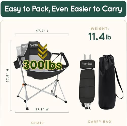 Hammock Camping Chair – Folding Swing Chair with Headrest & Cup Holder, 300 lbs Support, Breathable Mesh, Portable & Lightweight for Outdoor, Camping, Fishing, Patio & Travel