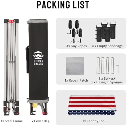 CROWN SHADES 10x10 Pop Up Canopy Tent with One Push Setup, American Flag