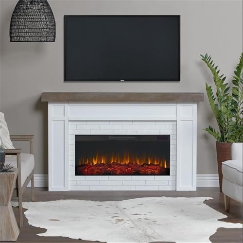 Real Flame Cravenhall Landscape Electric Fireplace with Mantel for Living Room or Bedroom, Replaceable Fireplace Insert Heater, Realistic Log and Flame Effect, Remote Control, Timer, White