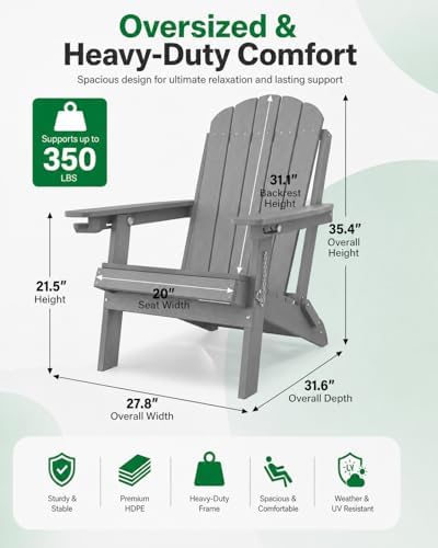 YEFU Adirondack Chairs Set of 4 for Patio: Folding Plastic Fire Pit Chair