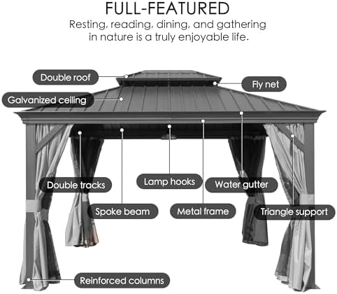 Kozyard Alexander 10' x 14' Hardtop Gazebo, Aluminum Frame