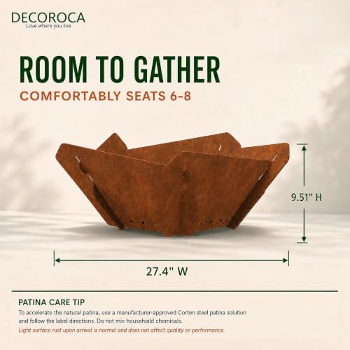 Decoroca Corten Steel Fire Pit - 27'' Wood Burning Fire Pits Outdoor