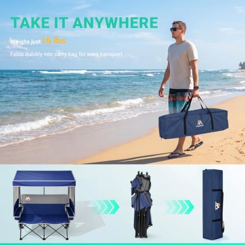Overmont Camping Chair with Canopy- Folding Double Loveseat Chair with Adjustable Shade