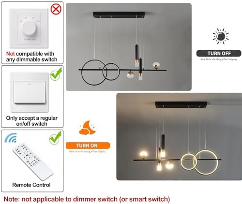 Siittoo Modern Linear Chandelier, Dimmable LED Pendant Light with Remote