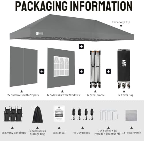 CROWN SHADES 10X20 Pop Up Canopy Tent with Sidewalls, Instant Setup, Gray
