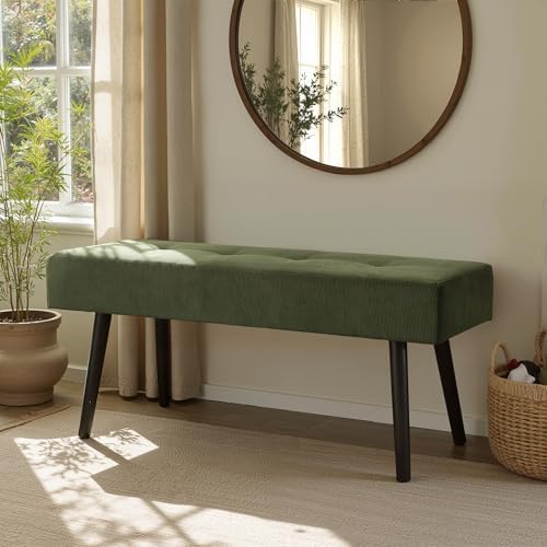 Comfy to go Entryway Bench - Green Bench for Bedroom, Modern Ottoman End of Bed, Corduroy Padded Benches for Living Room, Foyer, Mudroom, Hallway - 39" L x 14" W x 17" H