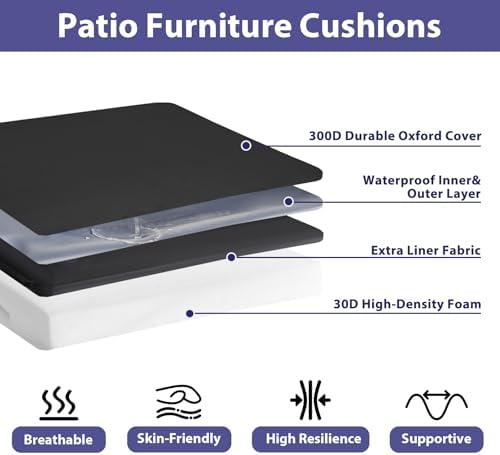 IPYNBAP Outdoor Chair Cushions Set of 4 -Waterproof Outdoor Seat Cushions for Patio Furniture, Patio Chair Cushion with Handle and Ties, Out Door Chair Pads,19x19x3-Square, Black