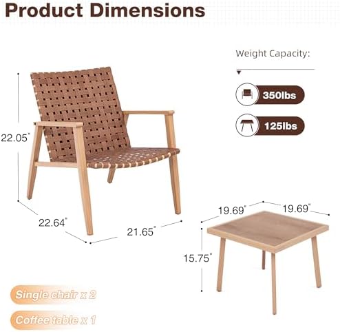 3 Pieces Patio Bistro Set, Outdoor Chairs Set of 2 with Table