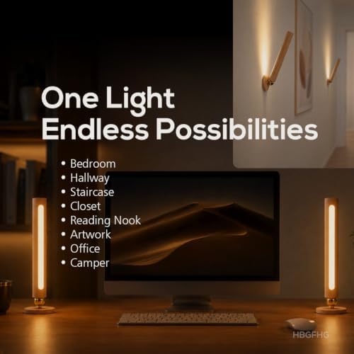 wooden wall lamp 360° rotatable magnetic sconce bedside-2, front angle view