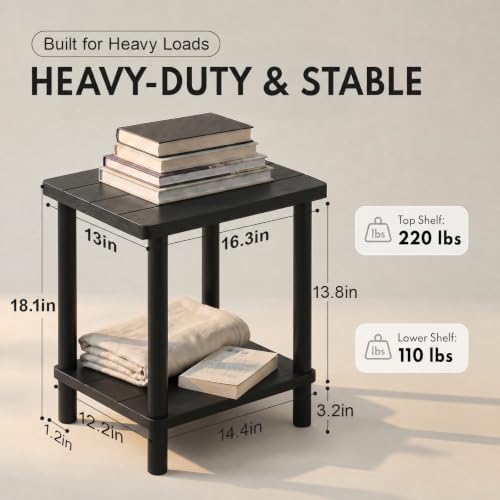 PASAMIC Outdoor Side Table, 2-Tier Square Patio Table for Indoor or Outside, Bamboo Outdoor Tables for Porch, Patio, Balcony, Backyard, Weather Resistant Adirondack End Tables, Low-Maintenance, Black
