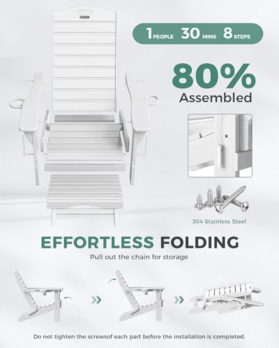 Adjustable Adirondack Chair,Outdoor Fire Pit Chair，White