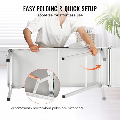 VEVOR Extra Long Folding Portable Bar Tradeshow Podium Table for Indoor, Outdoor, Party, Picnic, Exhibition, Includes Carrying Case, Storage Shelf and Black Skirt, 77.95" x 15.16" x 34.65"