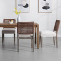 chairus upholstered Dining Chairs Set of 4, Boho Coastal Dining Room Chairs with Brown Walnut Woven Rope Back Gray-Brown Washed Wood Leg Modern Farmhouse Wooden Kitchen Side Chairs, Beige Linen Seat