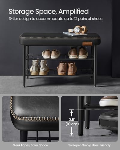 VASAGLE Shoe Bench, Synthetic Leather with Stitching, Loads 300 lb