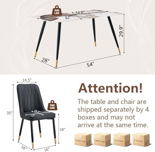 7 Piece Dining Table Set, Dinner Table Set for 6, Sintered Stone Kitchen Table Top and Modern Chairs Set of 6 for Kitchen Dining Room
