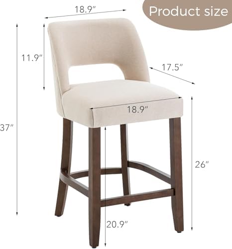 VKNOW Bar Stools Set of 2, 26" Fabric Counter Height Bar Stools, Beige