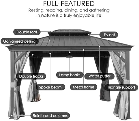 Kozyard Alexander 12' x 20' Hardtop Gazebo, Aluminum Frame