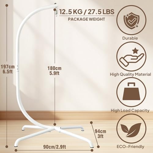 Chihee Hanging Egg Chair Stand,Strong Iron Hammock Chairs Frame with Spring Hook Stable Base,Heavy Duty Swing Chair Stands 330 lbs,C Stand for Hanging Seat Indoor Outdoor Bedroom Patio Garden Balcony