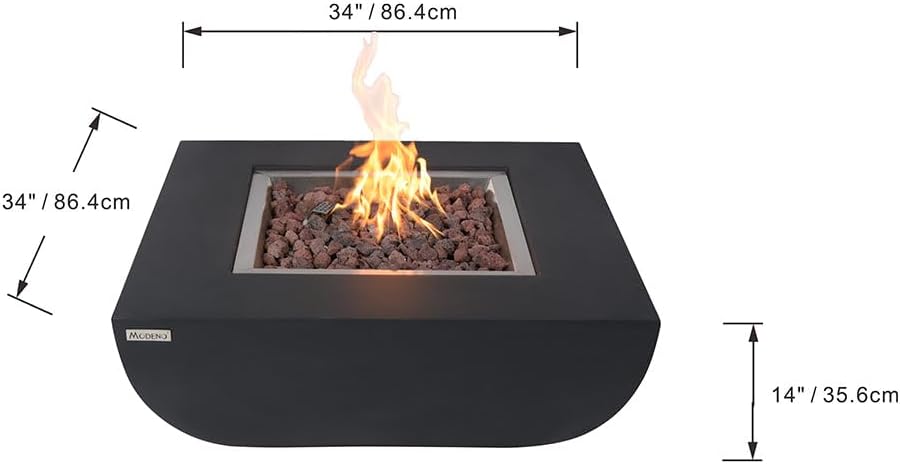 Aurora Fire Table Outdoor Fire Pit 34" x 34" Cast Concrete Firepit Includes Lava Rocks 45,000 BTUs Outdoor Fireplace for Patio Furniture Set, Deck, Porch, Outdoor Heater - Natural Gas