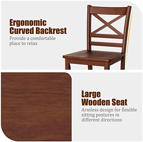 COSTWAY 25'' Wooden Counter Height Barstools Set of 2 with Slatted Backrest