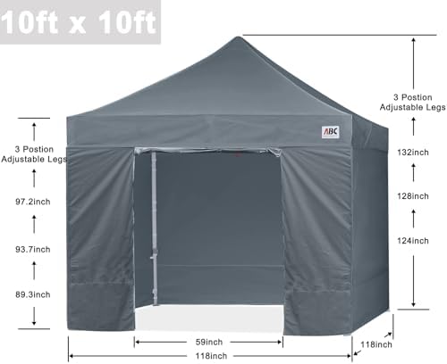 ABCCANOPY Ez Pop Up Canopy Tent with Sidewalls 10x10 Commercial -Series, Dark Gray