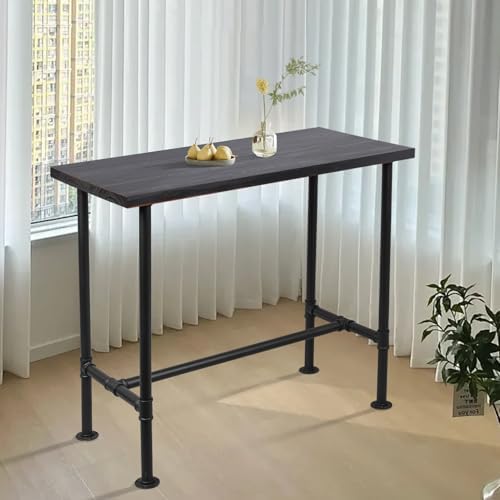 DIY Industrial Design Pipe Dining Table Casual Pub BAR Laptop Table Modern Studio Wood and Metal Rectangular Dining Table homeoffice Desk Breakfast high bar Table Walnut Desktop 47.3" × 23.6"