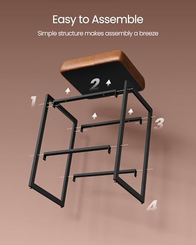 VASAGLE Bar Stools Set of 3, Counter Height, PU Leather, 26-Inch