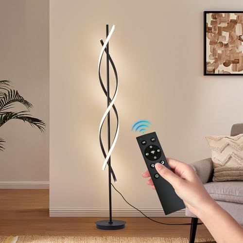 60" Black ModernSpiral Floor Lamp, 40W Dimmable LED Standing Light with Remote & 3 Color Temperatures for Living Room Bedroom Office