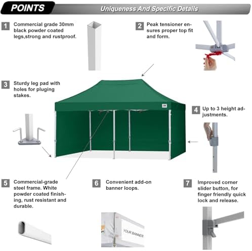 ABCCANOPY Commercial Pop Up Canopy Tent with Sidewalls 10X20,Forest Green