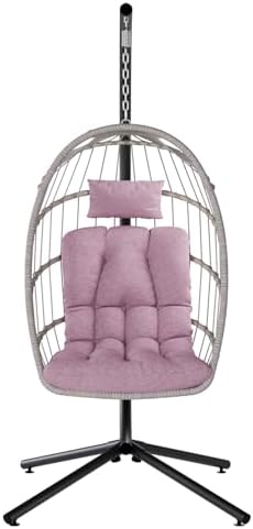 SWITTE Egg Chair Outdoor with Stand, Indoor Wicker Hanging Egg Swing, Pink