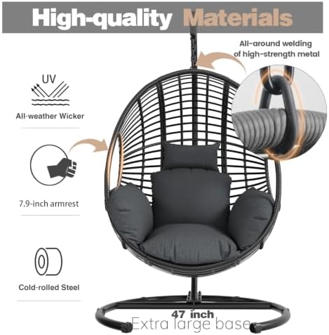 Oversized Hanging Egg Chair with Stand Outdoor Wicker Swing Chair Comfy Hammock Egg Shaped Chair 400lbs Capacity for Patio, Garden and Balcony