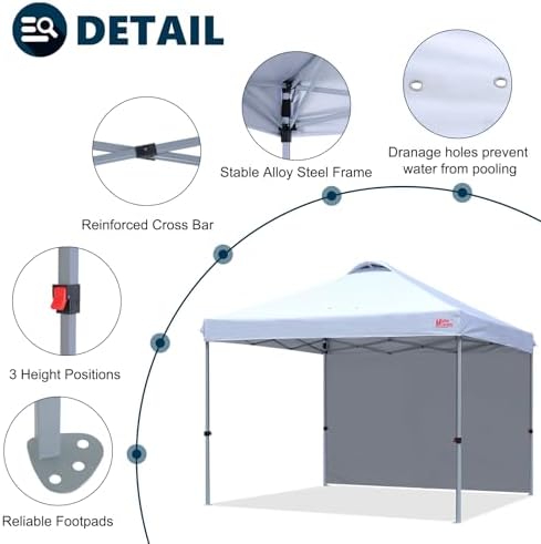 MASTERCANOPY 10x10 Durable Pop Up Canopy Tent with 1 Sidewall, White