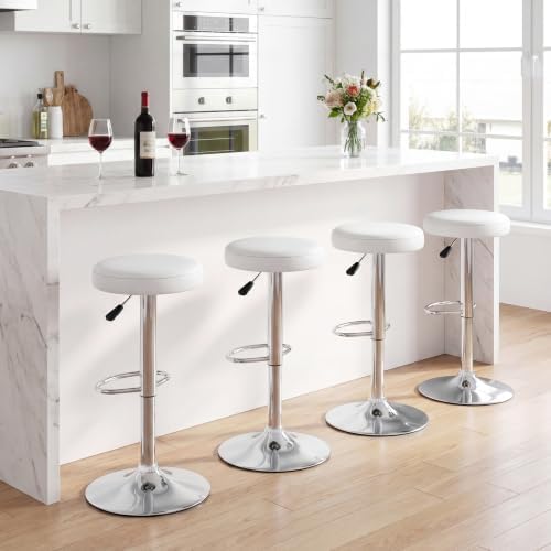 COSTWAY Height Adjustable Swivel Backless Round Bar Stools, White
