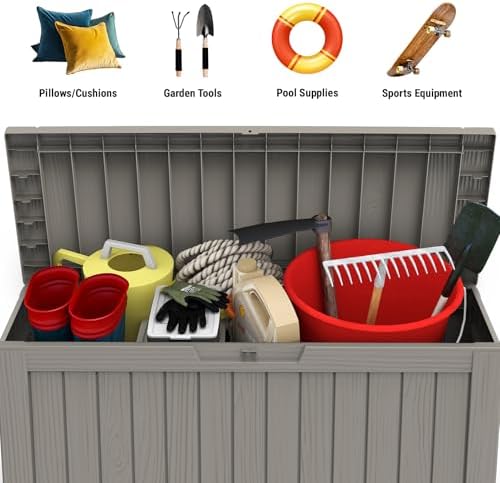 Mars Villa Deck Box, Outdoor Storage Box Waterproof, 72 Gallon, Grey