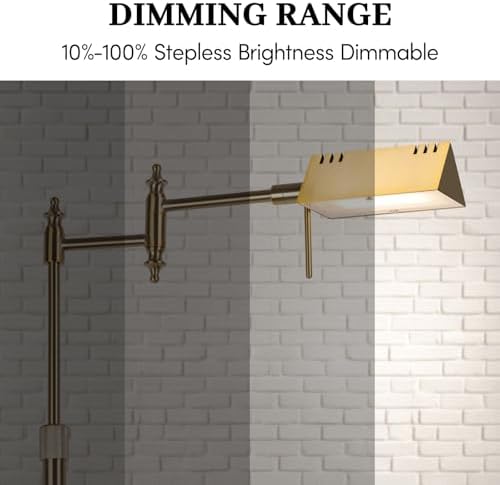 Bairth Gold Reading Floor Lamp, Dimmable Pharmacy Standing Lamp with Remote