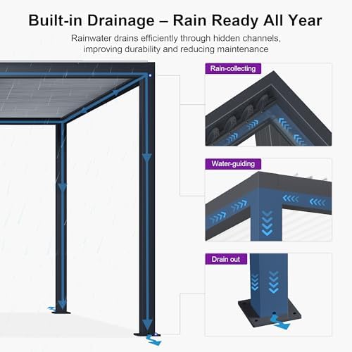 PURPLE LEAF 14' x 24' Louvered Pergola w/Lights, 73mph Wind Resistant