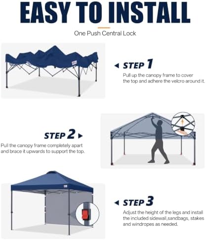 MASTERCANOPY 10x10 Durable Pop Up Canopy Tent with 1 Sidewall, Navy Blue