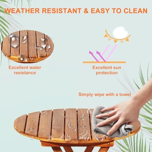 S AFSTAR Bistro Table and Chairs Set of 2, Acacia Wood Folding Bistro Set for 2 with Detachable Soft Cushions, 3PC Outdoor Wood Bistro Set for Patio, Balcony, Garden & Yard (Natural Color)