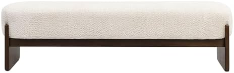 Christopher Knight Home Arden Minimalist Style Rectangular Loop Yarn Fabric Ottoman Bench, Rubberwood Frame, Entryway Bench, Living Room Sofa Extra Seat, End of Bed Footstool, Beige+Brown