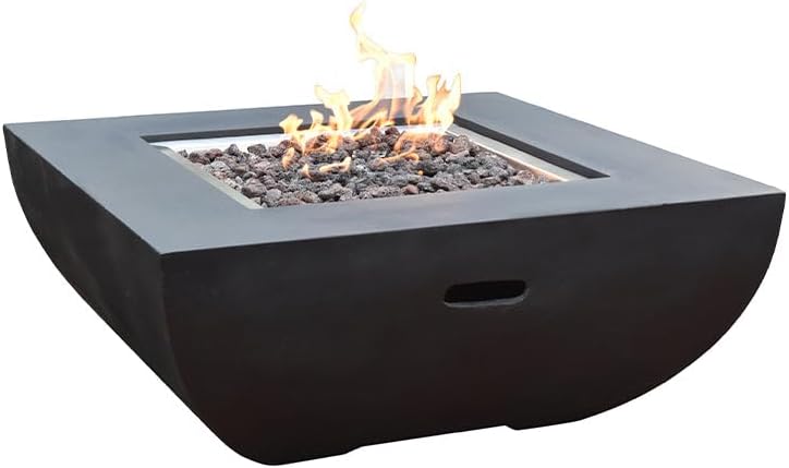 Aurora Fire Table Outdoor Fire Pit 34" x 34" Cast Concrete Firepit Includes Lava Rocks 45,000 BTUs Outdoor Fireplace for Patio Furniture Set, Deck, Porch, Outdoor Heater - Natural Gas