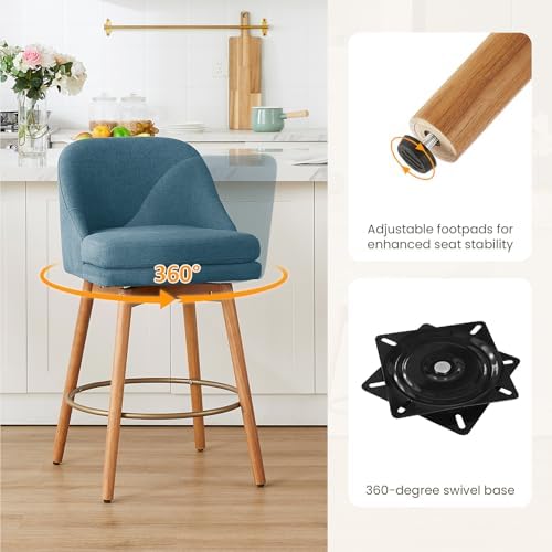 kinmars Swivel Counter Height Bar Stools Set of 2, Blue, 27"